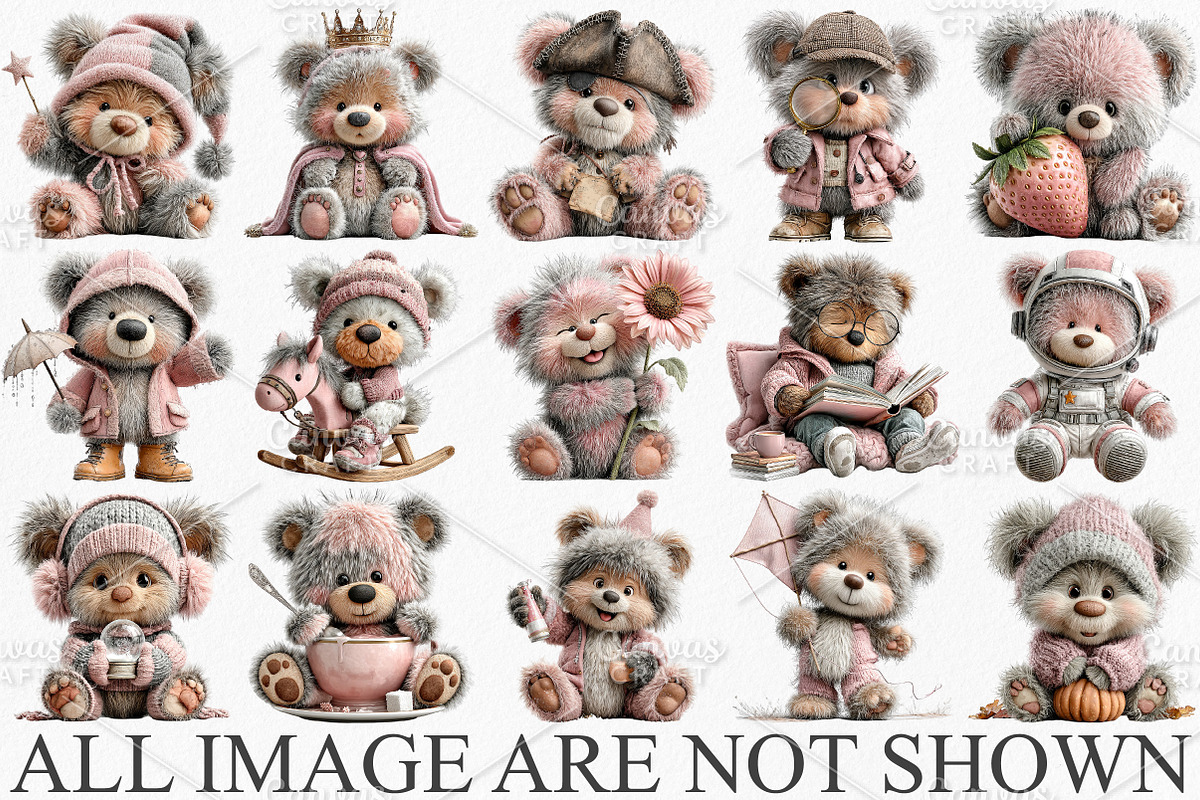 Whimsical Teddy Bear Clipart Bundle, an Illustration by Canvas Craft (Photo 3 of 7)