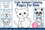 Cute Animal Coloring Pages For Kids, an Animal Illustration by maggiesar (Thumbnail 1 of 4)