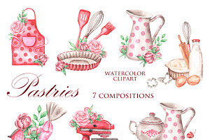 Pastries Watercolor Set. Baking.