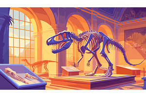 dinosaur skeleton museum background, an Animal Illustration by Stock-Smart-Start