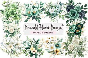 Emerald Flower Bouquet Clipart, an Illustration by DreamArtGraphic