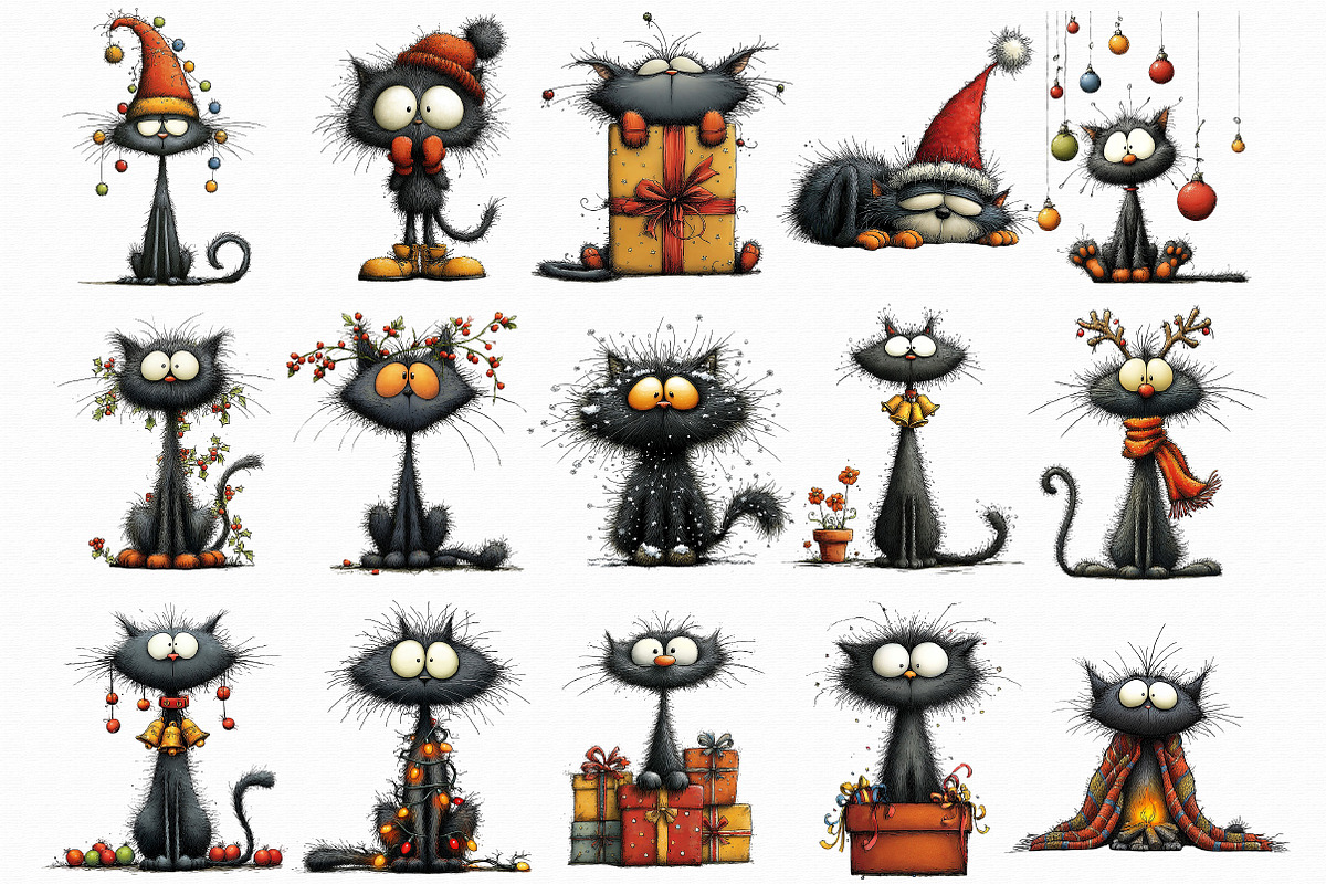 Whimsical Christmas Black Cats Clipa, an Illustration by Libby Wishes (Photo 4 of 7)