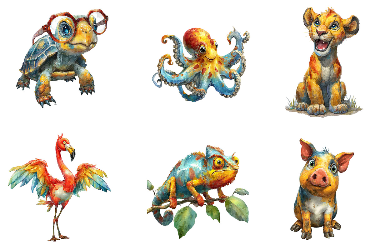 Watercolor Quirky animals Clipart, an Illustration by CreationArt (Photo 4 of 5)