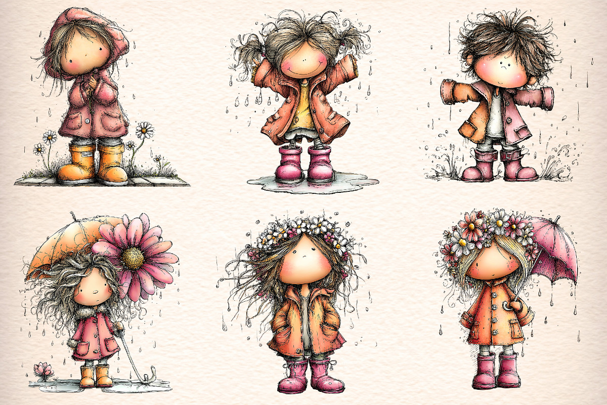 Whimsical Rainy Day Kids Clipart, an Illustration by Digital Artistic99 (Photo 2 of 11)