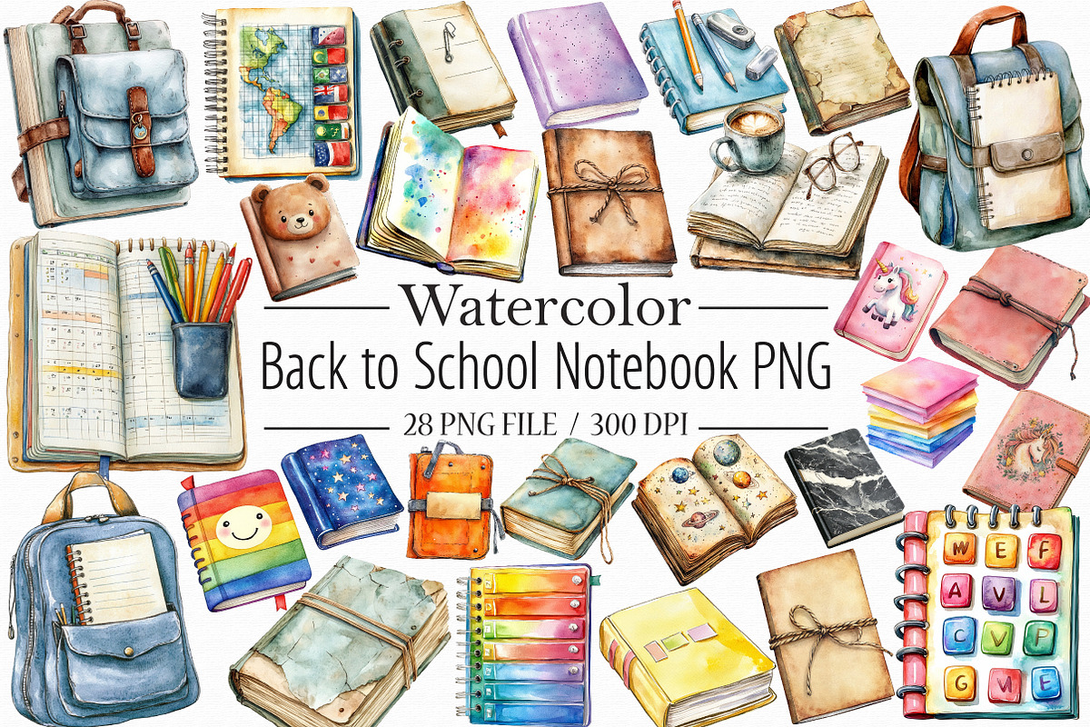 Back to School Notebook PNG Bundle, an Illustration by Libby Wishes (Photo 1 of 5)