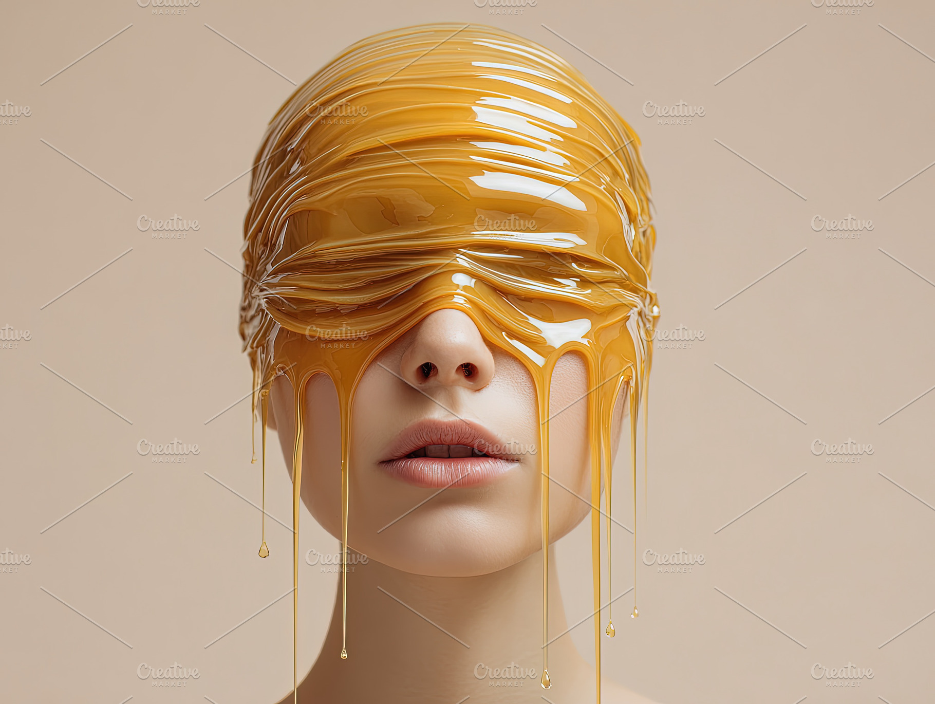 Close-up portrait of a woman’s face partially covered with glo, an Abstract Photo by Ales Munt
