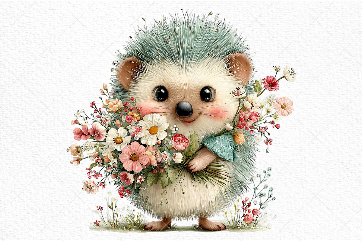 Whimsical Spring Hedgehog Clipart, an Illustration by Craft Nest (Photo 11 of 11)