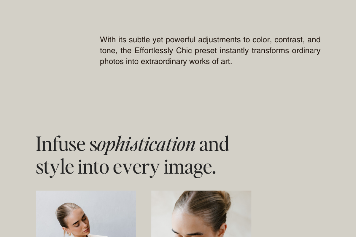 Effortlessly Chic Presets, a Preset Add-On by Sikoya Design (Photo 2 of 6)