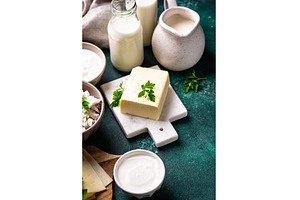 Dairy products. Milk, cottage cheese, a Food & Drink Photo by Yulia Furman
