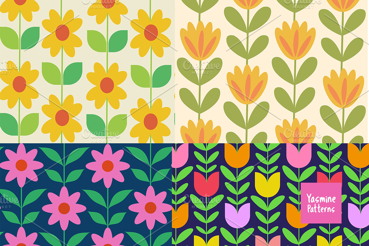 Mid Mod Flowers Patterns Collection, a Pattern Graphic by Yasmine Patterns (Photo 2 of 8)
