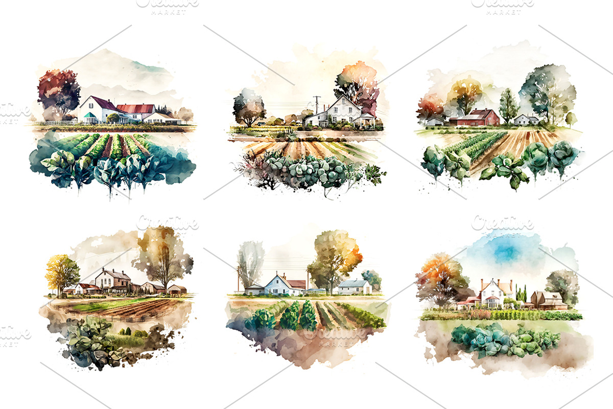 Farms - Watercolor illustrations 01, an Illustration by Graxaim Mock-up (Photo 8 of 9)