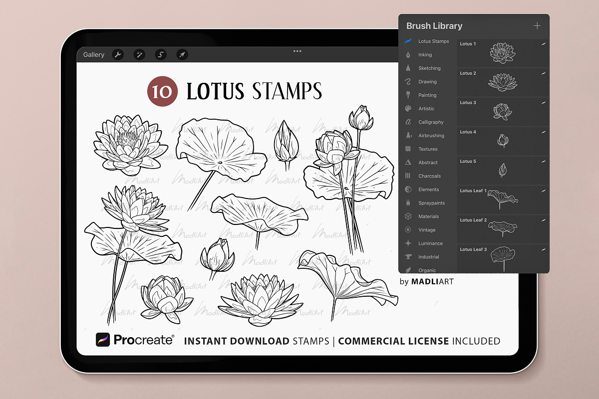 Lotus Flower Procreate Brush Stamps, a Brush Add-On by MadliArt (Photo 3 of 5)