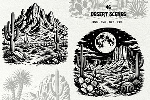 Desert Scenes Line Art Graphics, a Decorative Illustration by DENIDigitalArtSudio