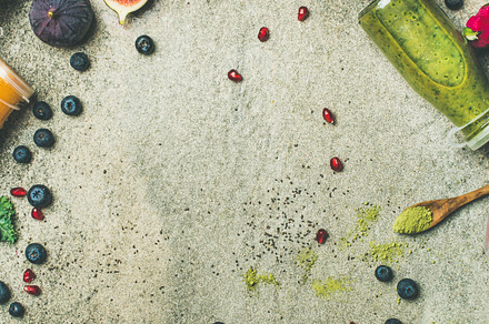 Colorful smoothies in bottles featuring smoothie, juice, and fruit, a Food & Drink Photo by Foxys