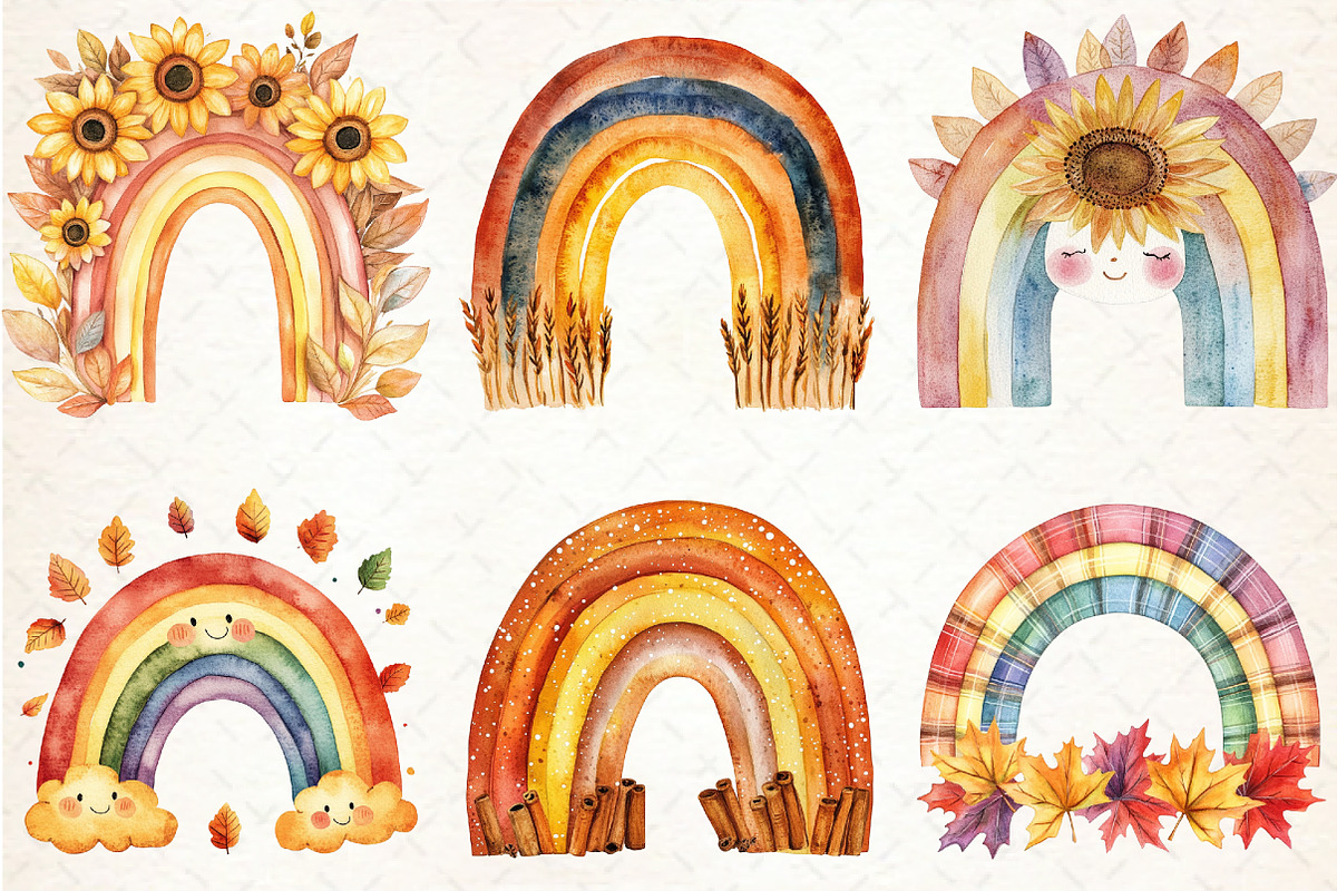 Watercolor Rainbow Autumn Clipart, an Illustration by Libby Wishes (Photo 6 of 7)