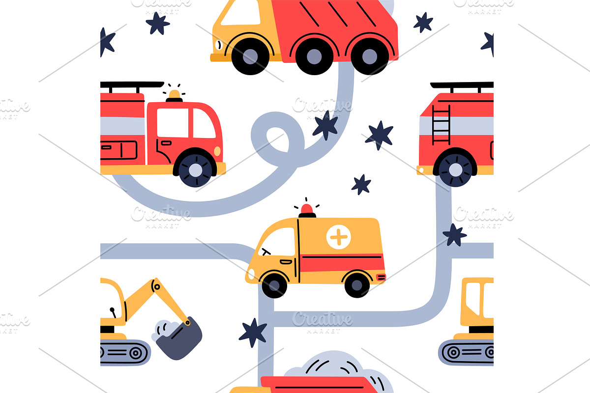 Transport toys seamless pattern, a Transportation Illustration by YummyBuum