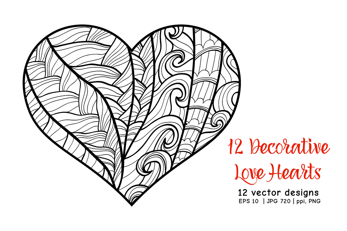 12 Decorative Love Hearts, a Decorative Illustration by Elen-Lane (Photo 5 of 5)