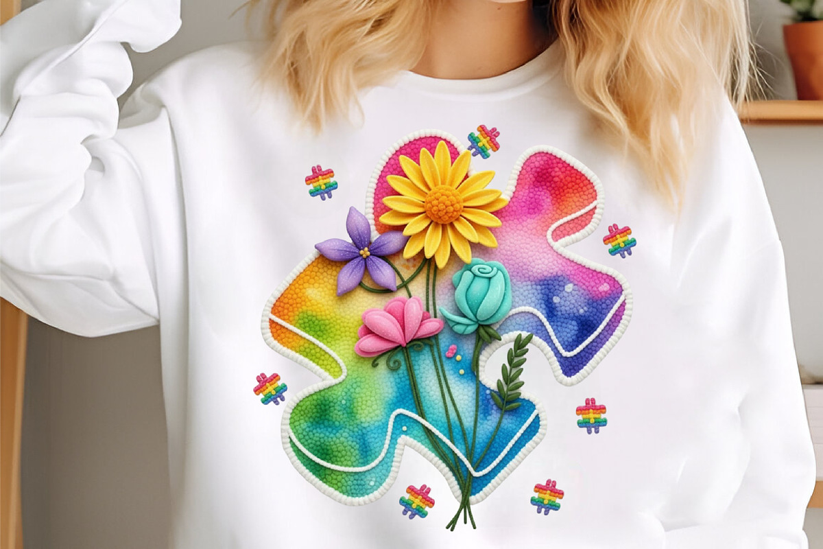 Faux Yarn Autism Puzzle Floral Shirt, an Illustration by designcity5 (Photo 3 of 9)