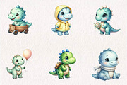 Cute Watercolor Dinosaur Clipart, a Seasonal Illustration by CreationArt (Thumbnail 2 of 7)