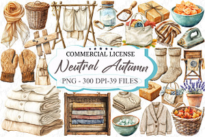 Neutral Autumn Laundry Clipart, an Illustration by designcity5