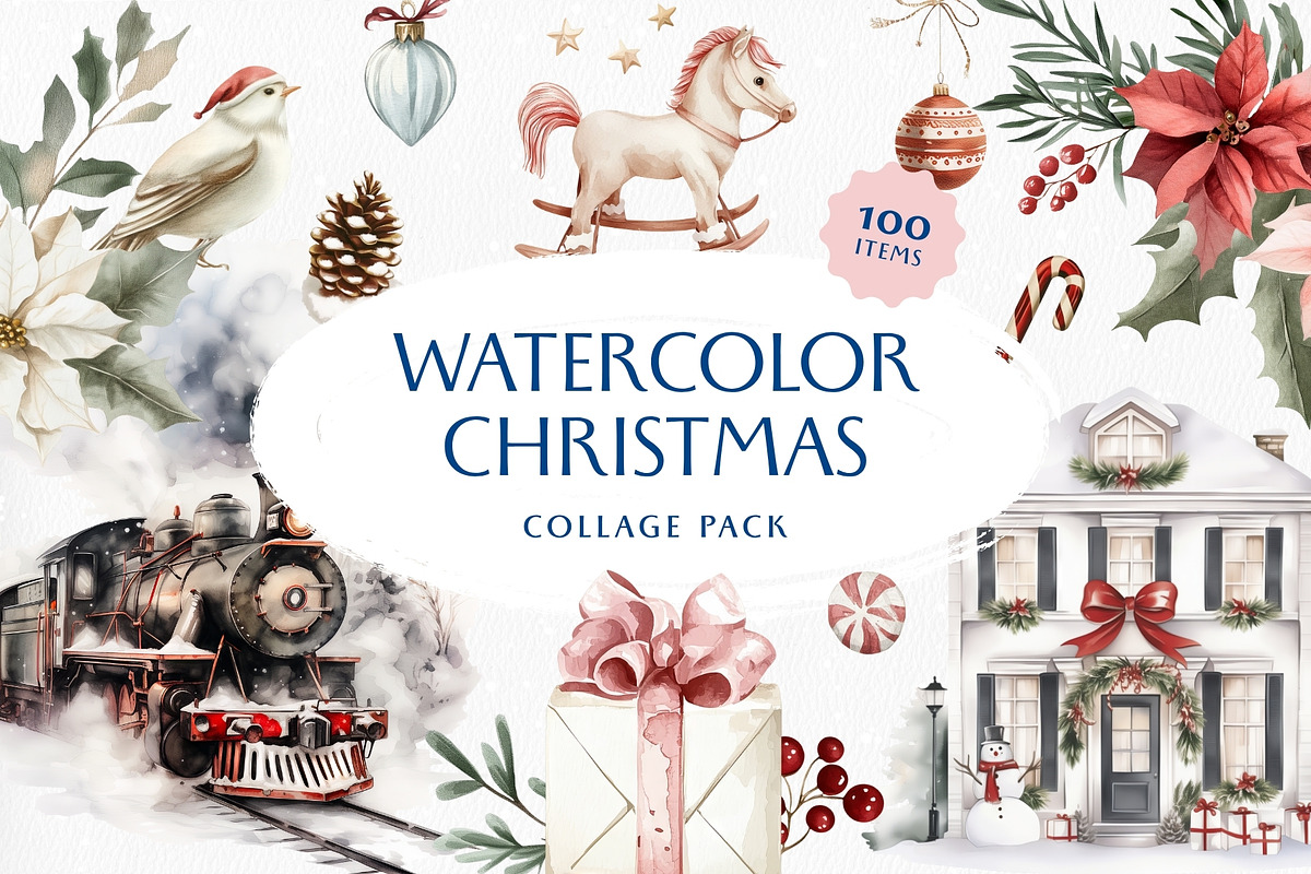 Watercolor Christmas Collage Pack, an Object Graphic by Design Alchemy Studio (Photo 1 of 11)