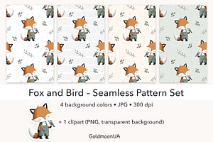 Fox and Bird Patterns & Clipart