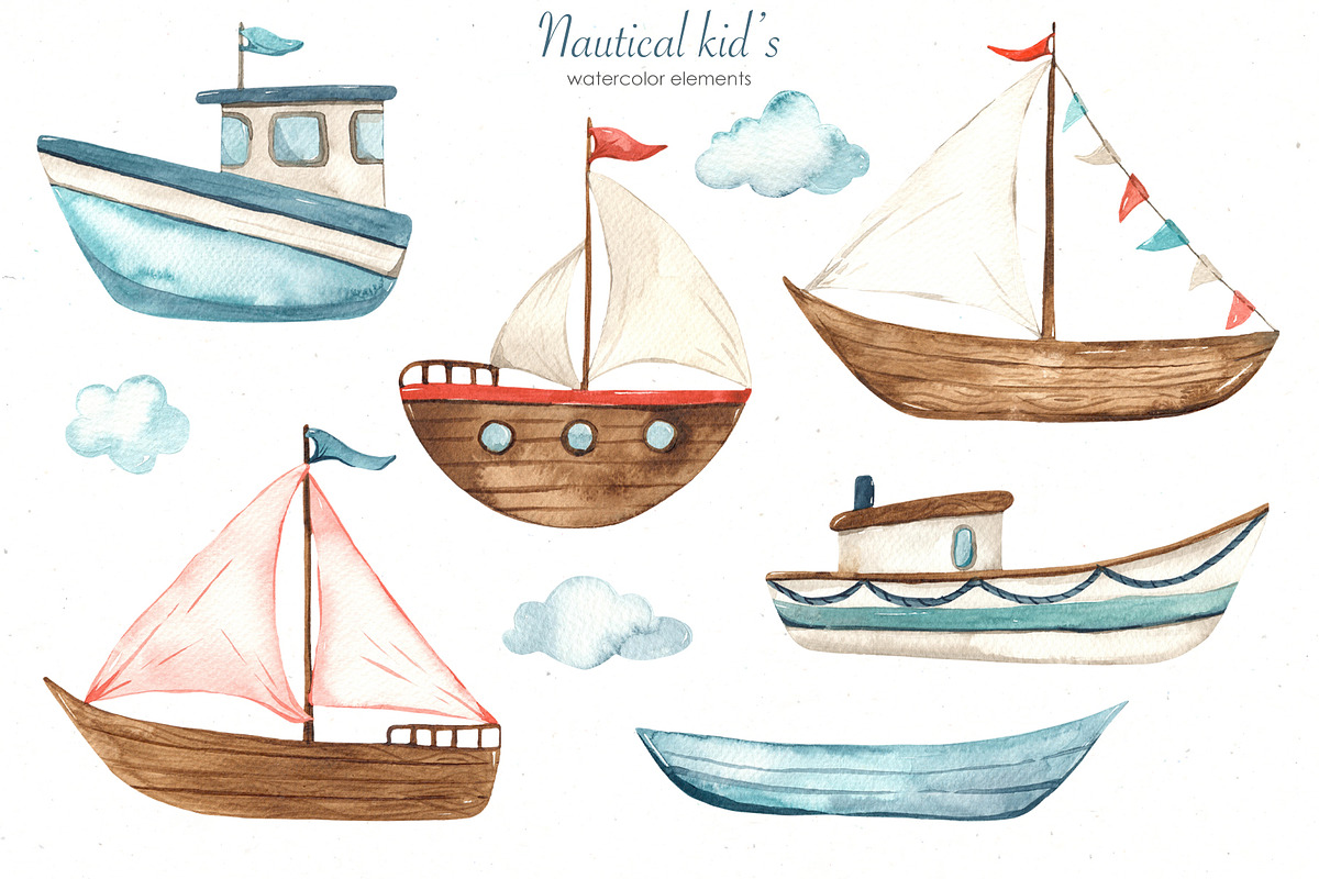 Nautical kids watercolor, a Transportation Illustration by Marina Ermakova (Photo 2 of 12)