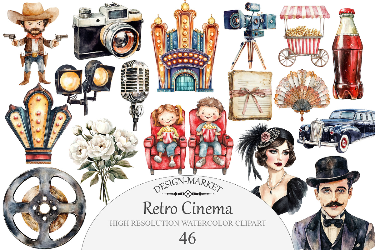 Retro Cinema Clipart, an Illustration by Design Market (Photo 1 of 5)
