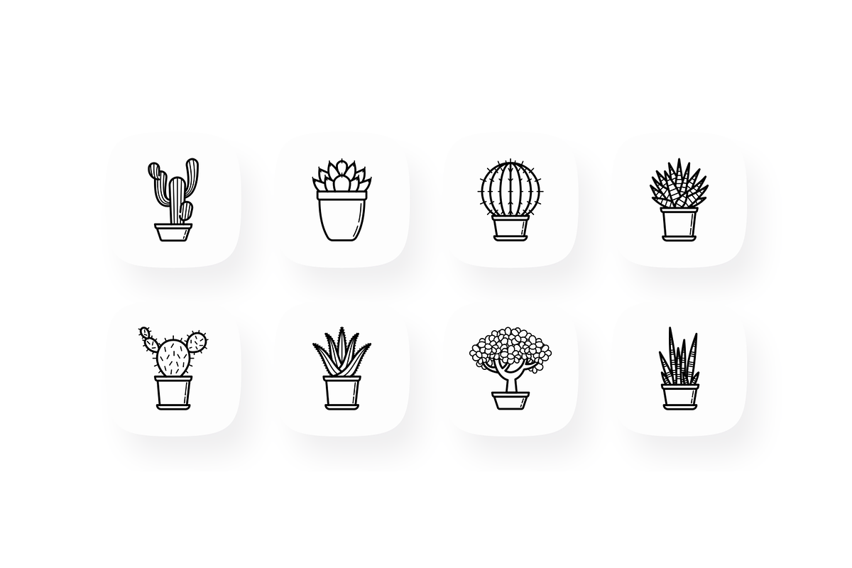 Succulents 16 Thin Line Icons Set, an Outline Icon by Alex Blogoodf (Photo 2 of 5)
