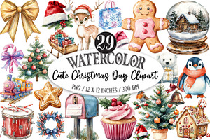 Cute Christmas Day Clipart, an Illustration by Designking