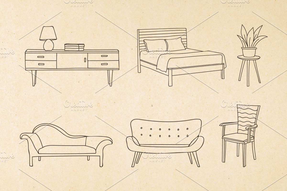 Furniture doodle illustrations set, an Outline Icon by Gulnarart (Photo 3 of 8)