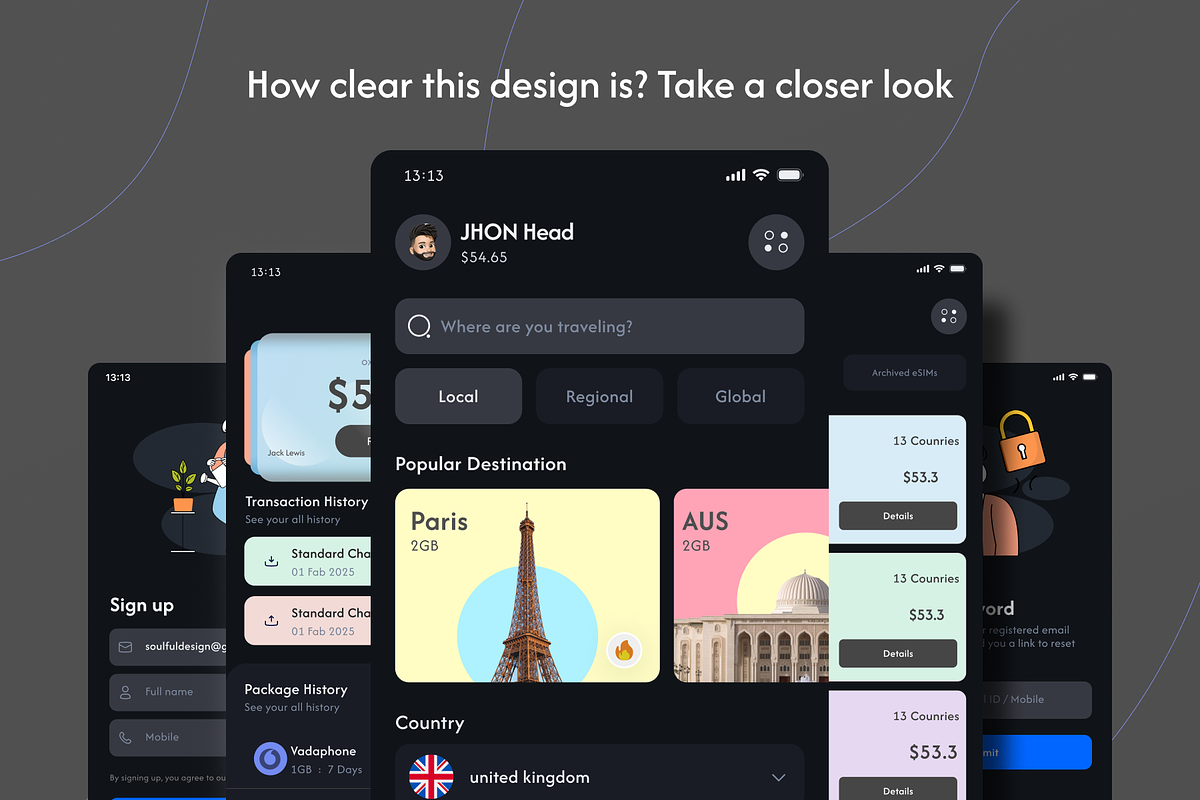 Global eSIM App Ui/Ux Kit, an UI Kit Template by aliakram (Photo 3 of 9)