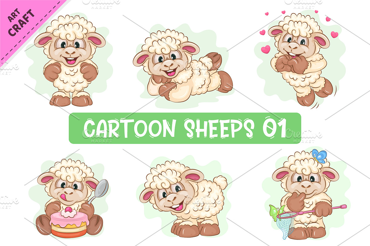 Set of Cartoon Sheeps 01. Clipart., an Animal Illustration by KENO Mascots (Photo 1 of 7)