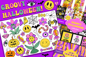 Groovy halloween Retro 70s style, a Decorative Illustration by Lucia Fox
