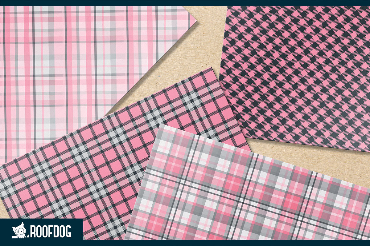 Pink and gray plaid digital paper, a Pattern Graphic by Roofdog Design