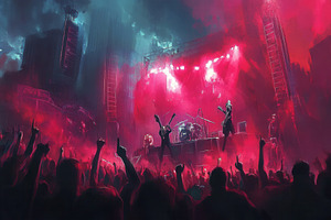 High-energy heavy metal rock concert, a Photo by Pavel_design