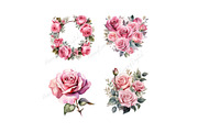 Watercolor Pink Rose Clipart, a Decorative Illustration by HoneyBunnyDigital (Thumbnail 4 of 7)