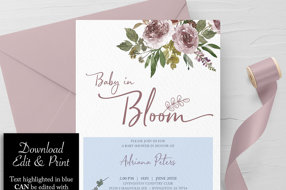 Baby in Bloom Baby Shower Invitation, an Invitation Template by Advaita Printables (Photo 2 of 2)