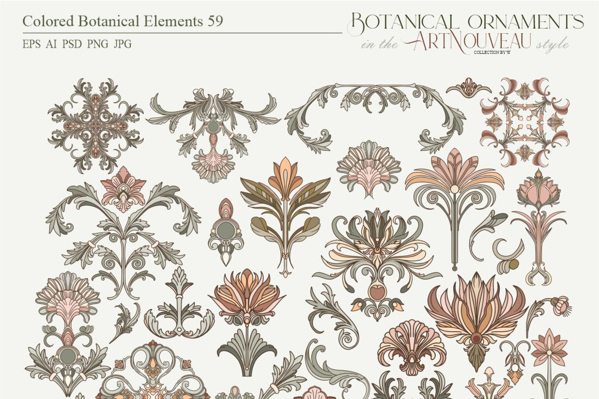 Botanical ornaments Art Nouveau, a Pattern Graphic by Collection by VY (Photo 5 of 9)