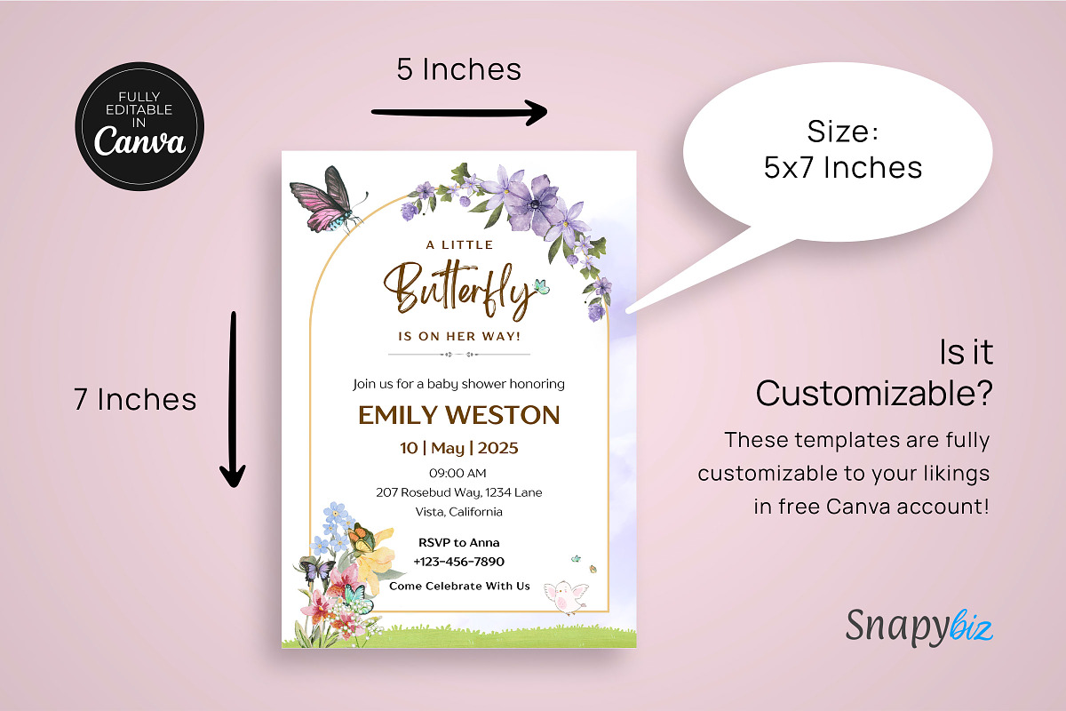 Butterfly Baby Shower Invitation, an Invitation Template by Snapybiz (Photo 9 of 10)