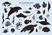 Sealife Silhouettes Illustration Set, an Animal Illustration by rouxsupplyco (Thumbnail 3 of 16)