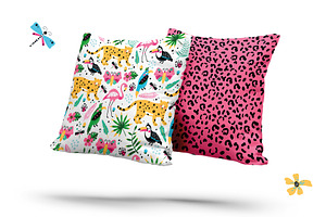 Jungle Set With Patterns And Clipart