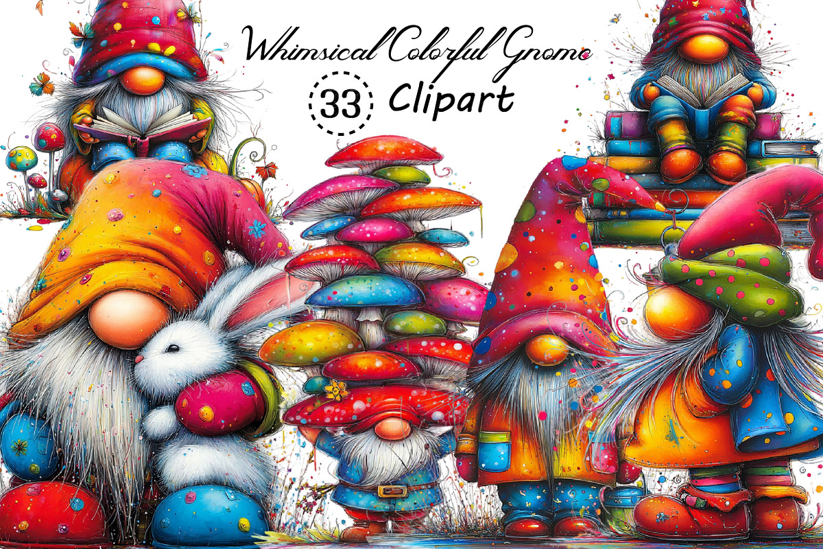 Whimsical Colorful Gnome Clipart, an Illustration by Creative Art (Photo 1 of 11)