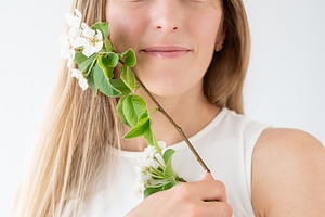 Natural beauty peace mood woman face green flower, a Person Photo by Photo Drive Studio