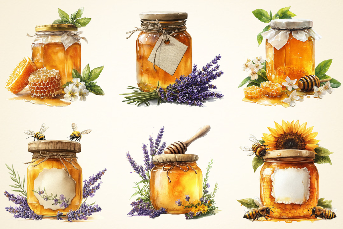 Spring Honey Jar Sublimation Clipart, a Work Illustration by OK Design (Photo 4 of 4)