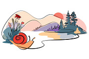 Beautiful landscape with Lake, woods, a Seasonal Illustration by Valenty (Thumbnail 1 of 3)