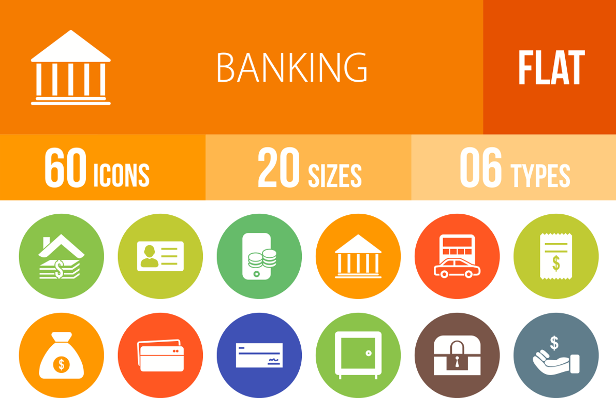 60 Banking Flat Round Icons, an Icon by IconBunny