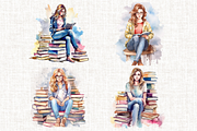 Watercolor Bookworm Clipart, a Person Illustration by Mash Mash Stickers (Thumbnail 3 of 9)