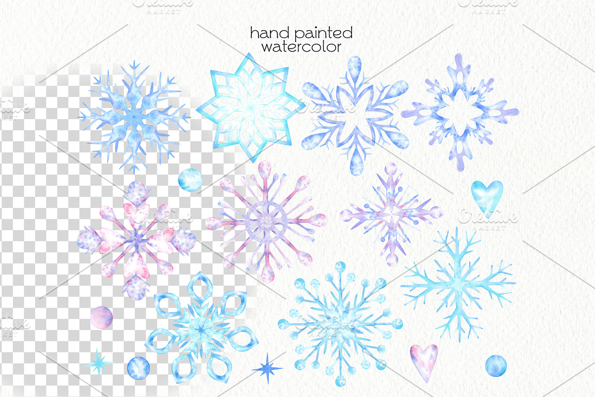 Watercolor Snowflakes, an Illustration by OllyKo Art (Photo 4 of 9)
