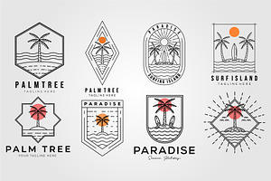 set of palm tree and paradise logo, a Graphic by Rizkaarishandy_shop